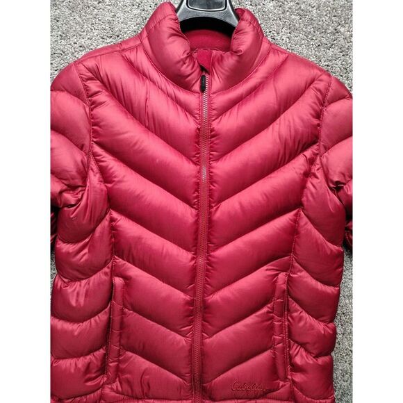 Cabela's Women's Med Reg Red Puffer 750 Filled Down Jacket Embroidered Logo - Picture 4 of 15